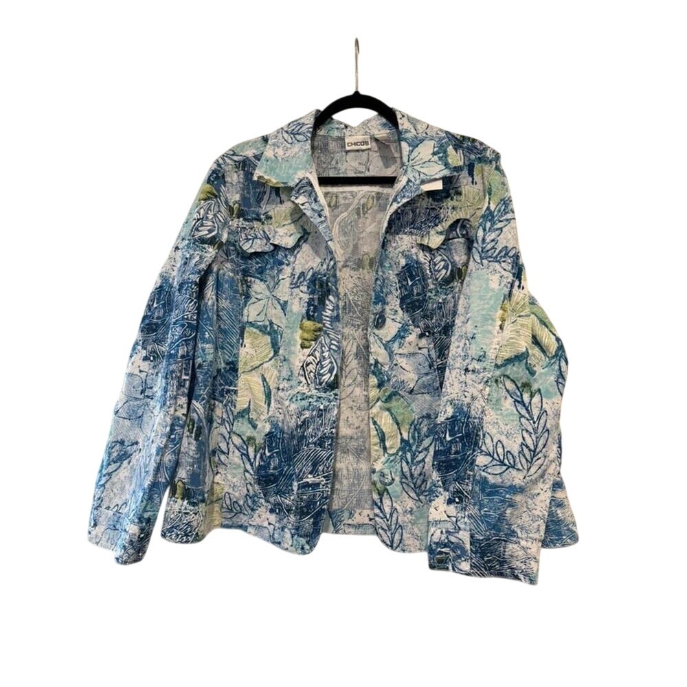 Womens sz 3 (large) blue floral jacket‎ stretchy #519